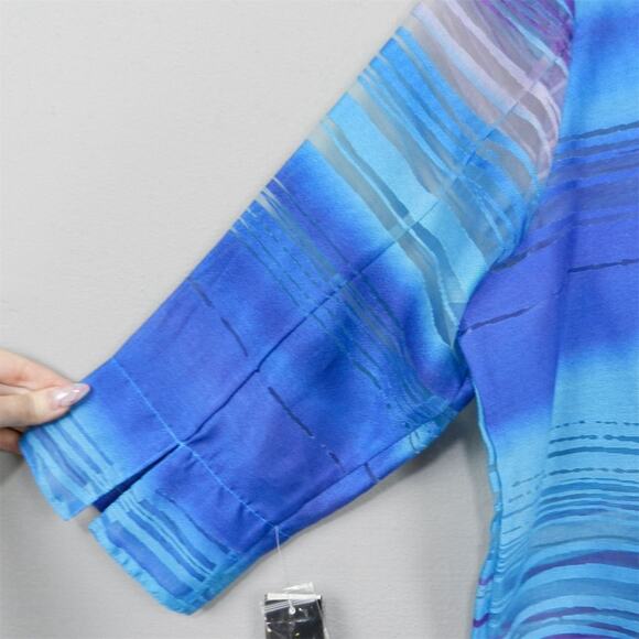 Erin London ELCC Sheer Burnout Striped Blouse Plus Size 1X Blue Multicolor Top - Picture 13 of 16